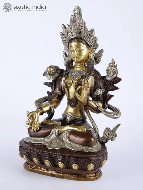 8" Tibetan Buddhist Deity White Tara (Sgrol dkar) Brass Statue | Handmade | Made in India