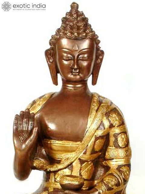 17" Buddha with the Patchwork Monk Robe In Brass | Handmade | Made In India