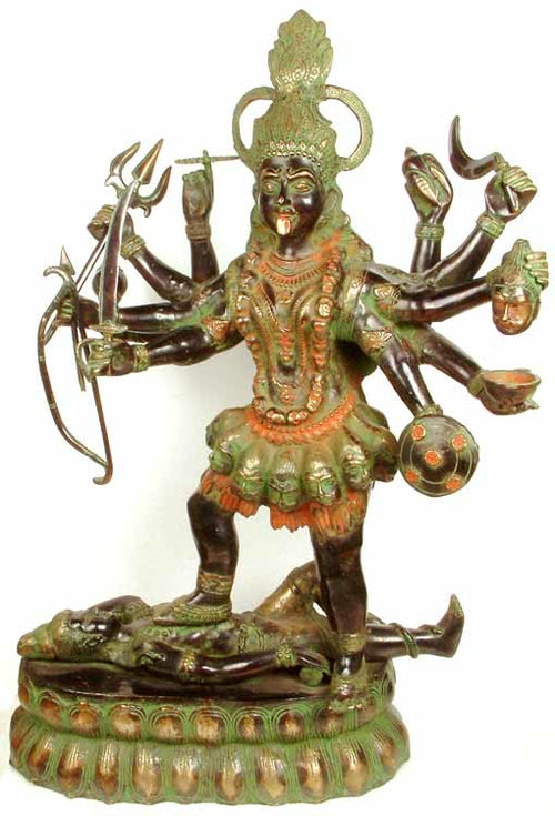 32" Ten-Armed Black Mahakali Handmade Brass Statue