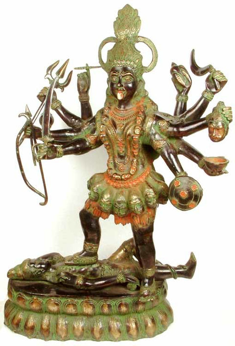 32" Large Ten-Armed Black Mahakali Brass Statue | Handmade
