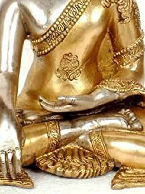 10" Buddha with Golden Robe In Brass | Handmade | Made In India