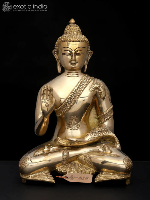 11" Buddha Idol in Abhaya and Dhyana Mudras Handmade Brass Statue