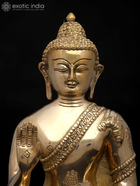 11" Buddha Idol in Abhaya and Dhyana Mudras | Handmade Brass Statue | Made in India