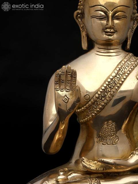 11" Buddha Idol in Abhaya and Dhyana Mudras | Handmade Brass Statue | Made in India