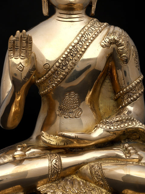 11" Buddha Idol in Abhaya and Dhyana Mudras | Handmade Brass Statue | Made in India