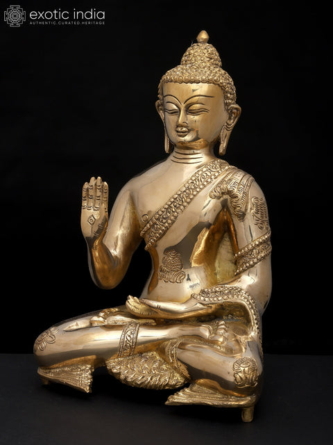11" Buddha Idol in Abhaya and Dhyana Mudras | Handmade Brass Statue | Made in India