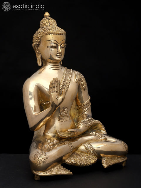 11" Buddha Idol in Abhaya and Dhyana Mudras | Handmade Brass Statue | Made in India