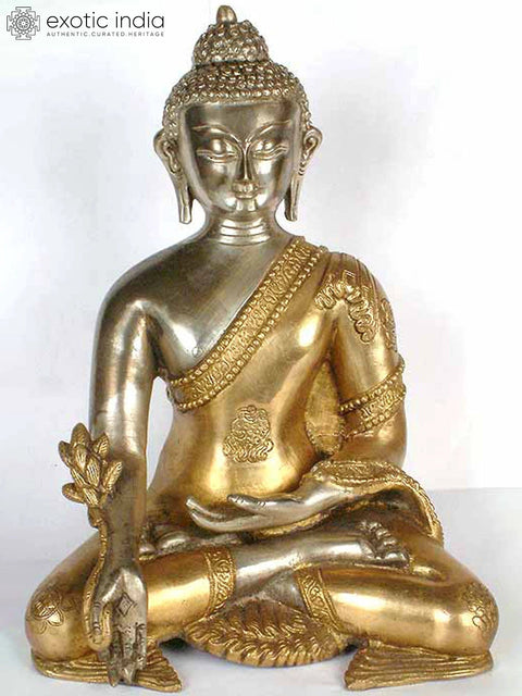 10" Tibetan Buddhist God Medicine Buddha In Brass | Handmade