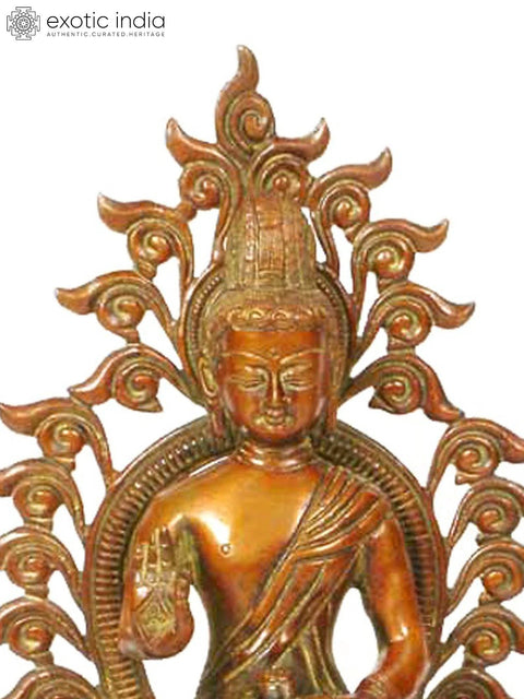 10" The Buddha Blesses Against a Flaming Aureole In Brass | Handmade | Made In India