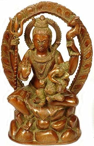 12" Lord Shiva with Ganesha Brass Statue Handmade