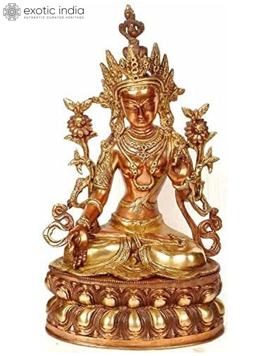 14" Handmade Goddess White Tara Brass Statue for Pooja