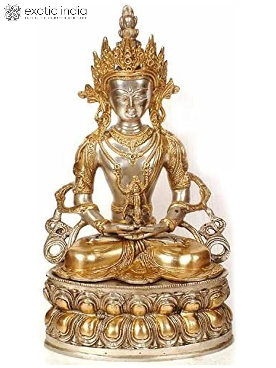 14" Handmade Amitabha Buddha Brass Statue for Pooja