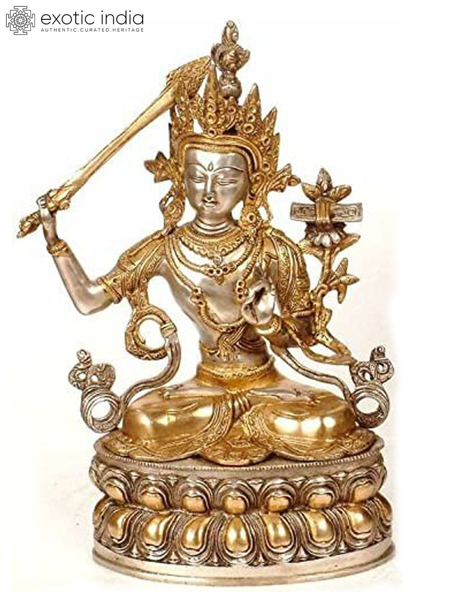 13" Handmade Manjushri Brass Statue for Pooja