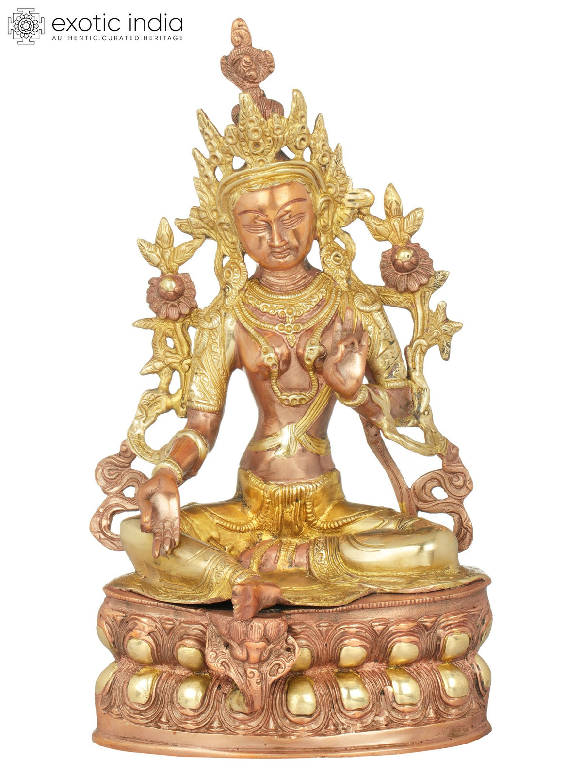 14" Tibetan Buddhist Goddess Green Tara In Brass | Handmade | Made In India