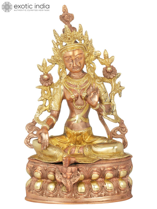 14" Green Tara Brass Statue Handmade Tibetan Buddhist Goddess