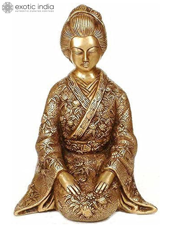 10" Japanese Lady in Kimono Brass Statue Handmade