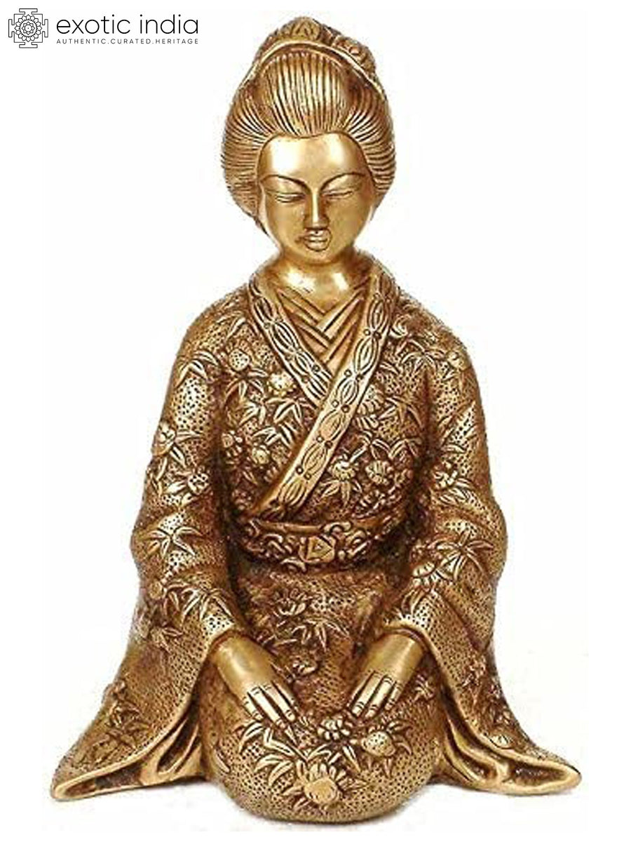 10" Japanese Lady in Kimono Brass Statue Handmade