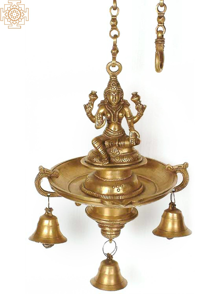 31" Lakshmi Brass Hanging Bell Lamp Handmade