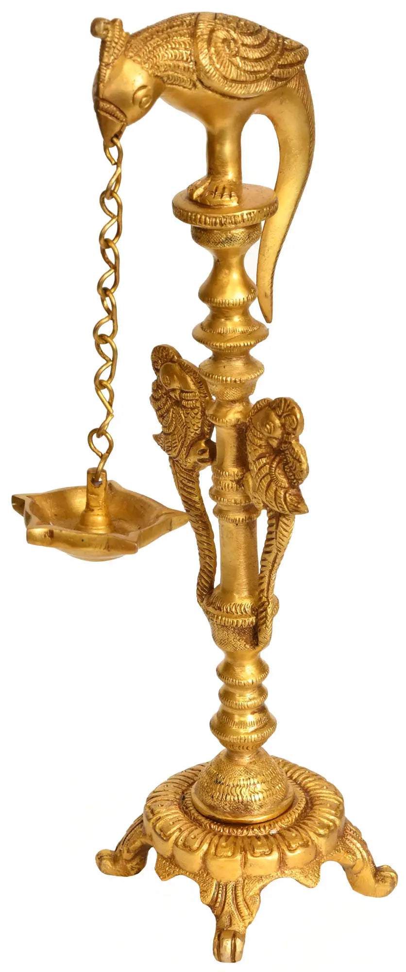 12" Five Wick Parrot Brass Hanging Lamp Handmade